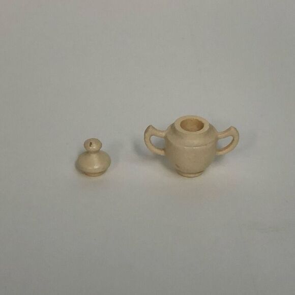 doll house miniature wooden sugar kitchen pot white double handled vessel - Picture 5 of 6